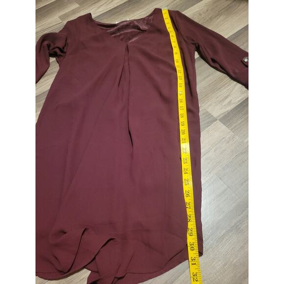 Lush burgundy 3/4 sleeve roll tab tunic blouse Size S - Picture 5 of 6